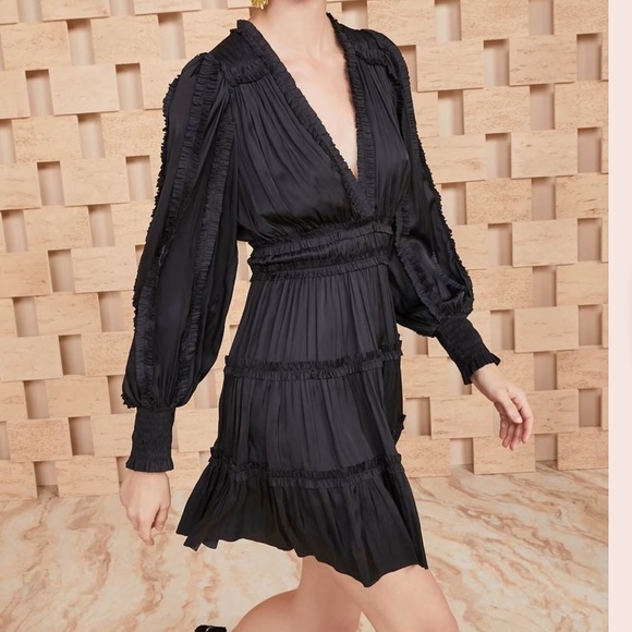 ULLA JOHNSON Gemma Satin Tiered Rufle Dress Size 8 - Picture 2 of 4